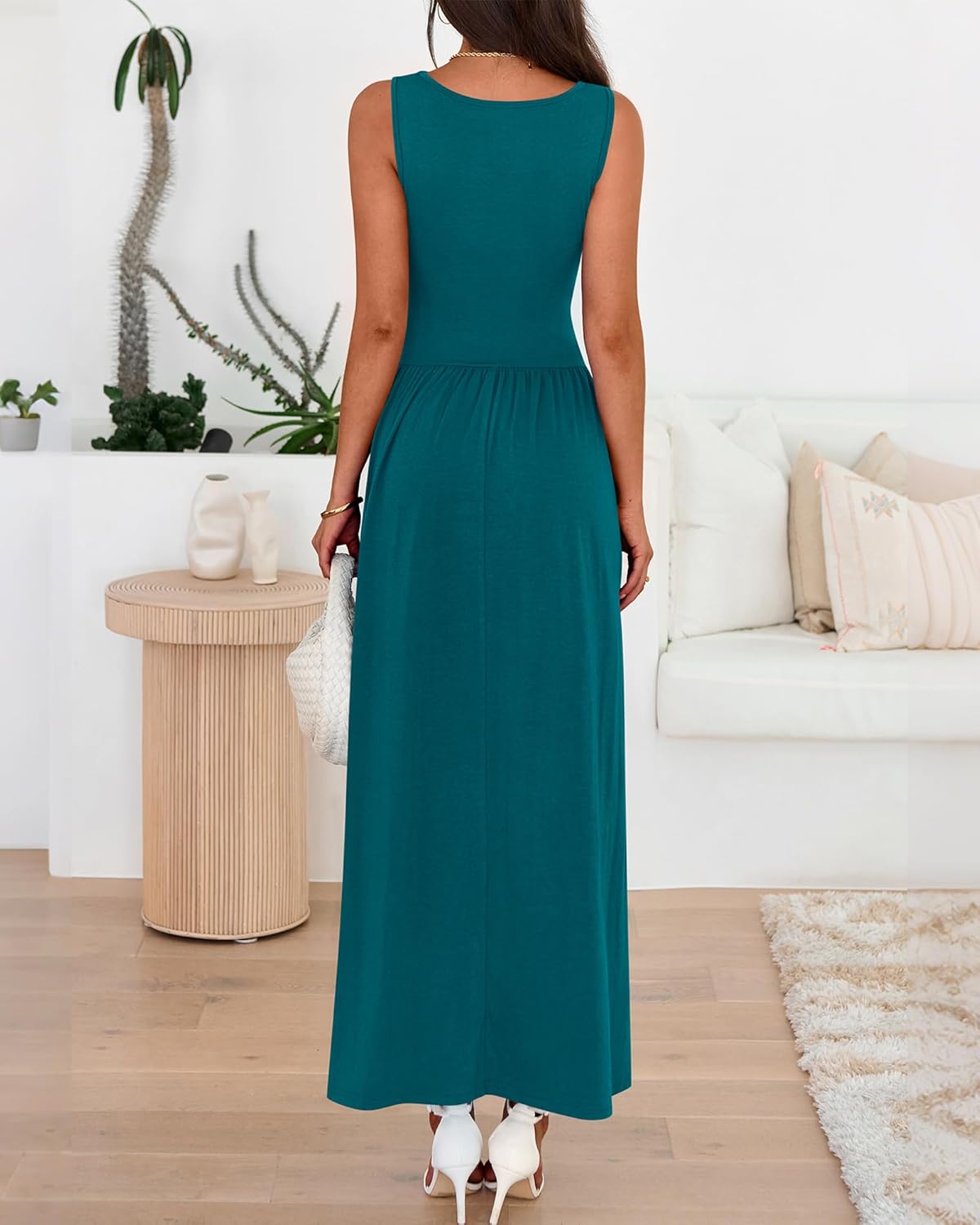 BTFBM Summer Maxi Dresses for Women 2025 Sleeveless Casual Ruched High Waisted Tank Long Sundress Flowy Beach Fall Dress