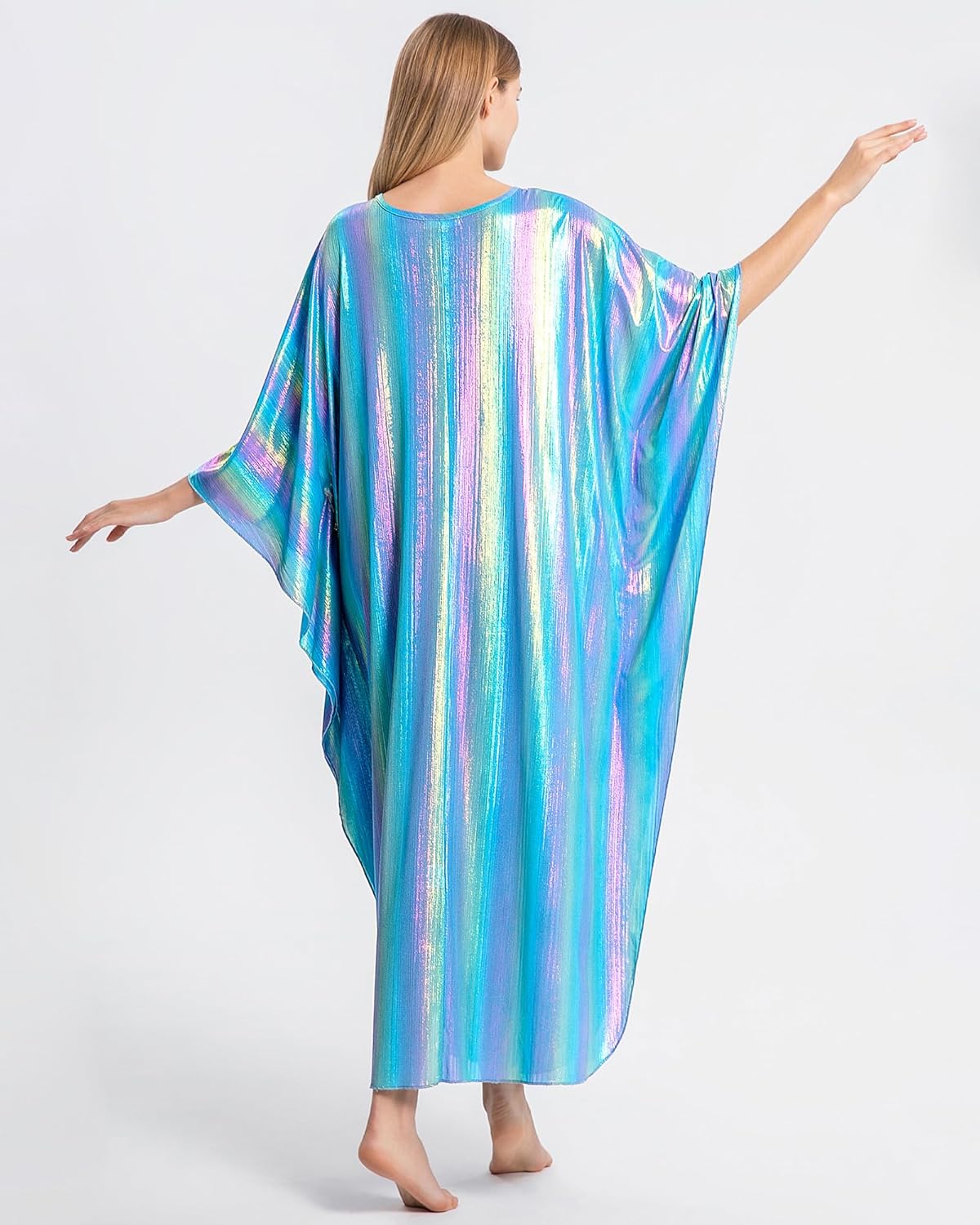 Bsubseach Kaftan Dresses for Women Sparkly Glitter Batwing Sleeve Kaftan Cover Up Beach Maxi Dress Loungewear